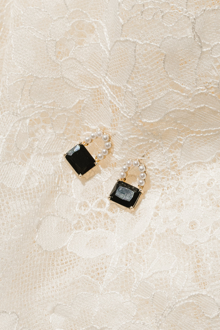 Black Jewel and Pearl Purse Earrings