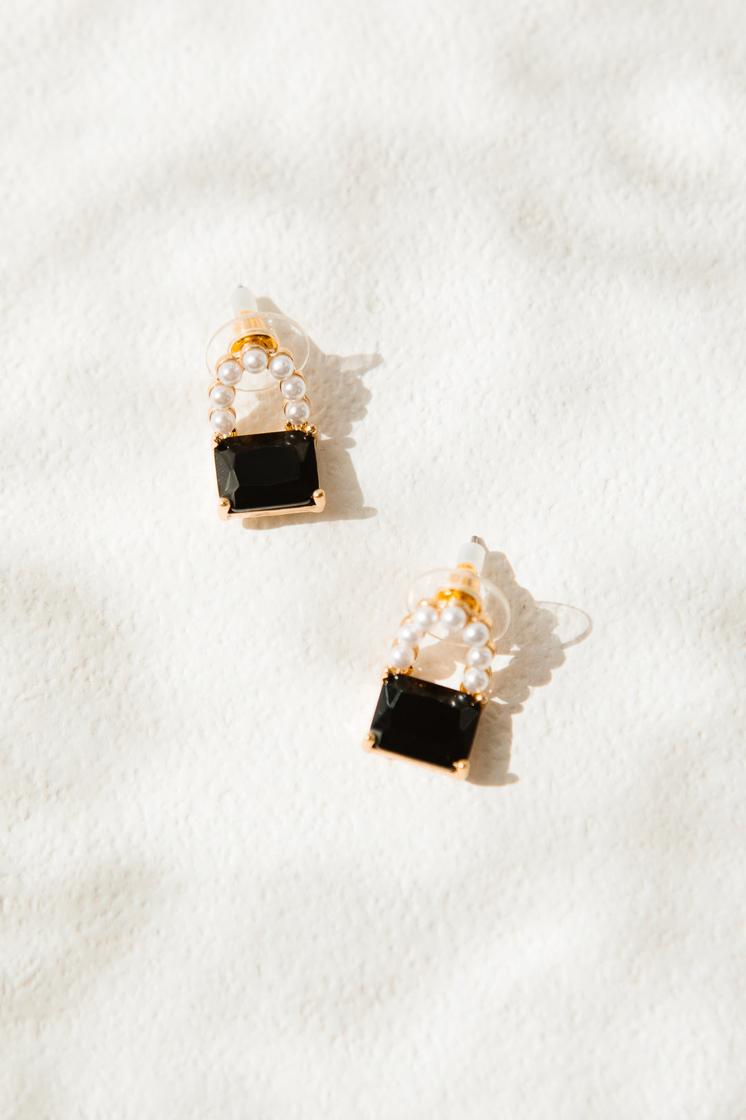 Black Jewel and Pearl Purse Earrings