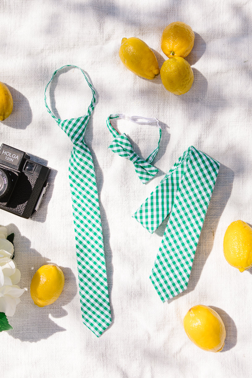 Boys Max Tie in Green Gingham - FINAL SALE