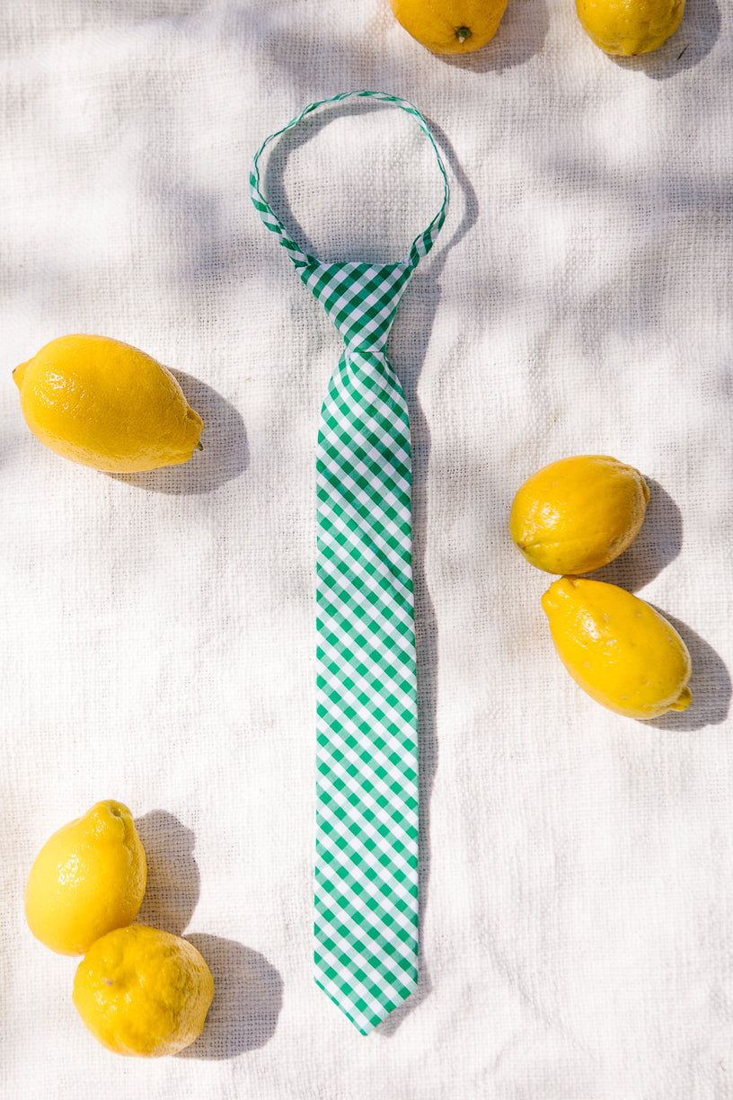 Boys Max Tie in Green Gingham - FINAL SALE