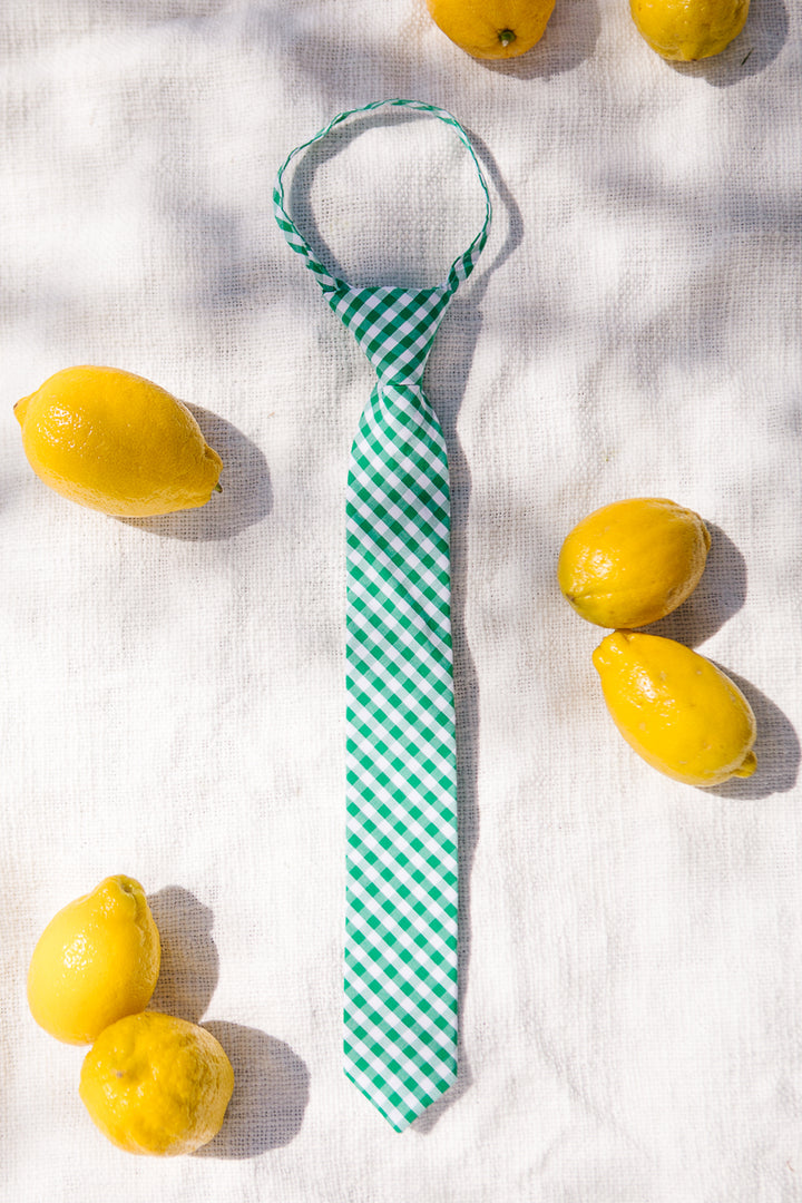 Boys Max Tie in Green Gingham - FINAL SALE