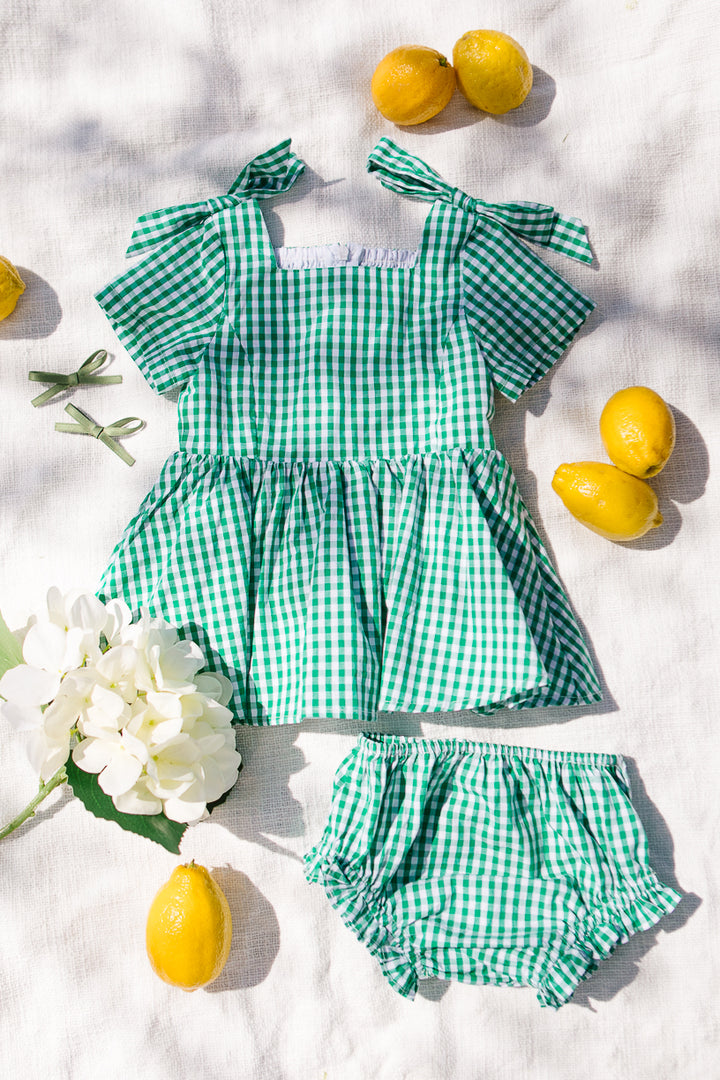 Baby Blakely Dress Set in Green Gingham - FINAL SALE