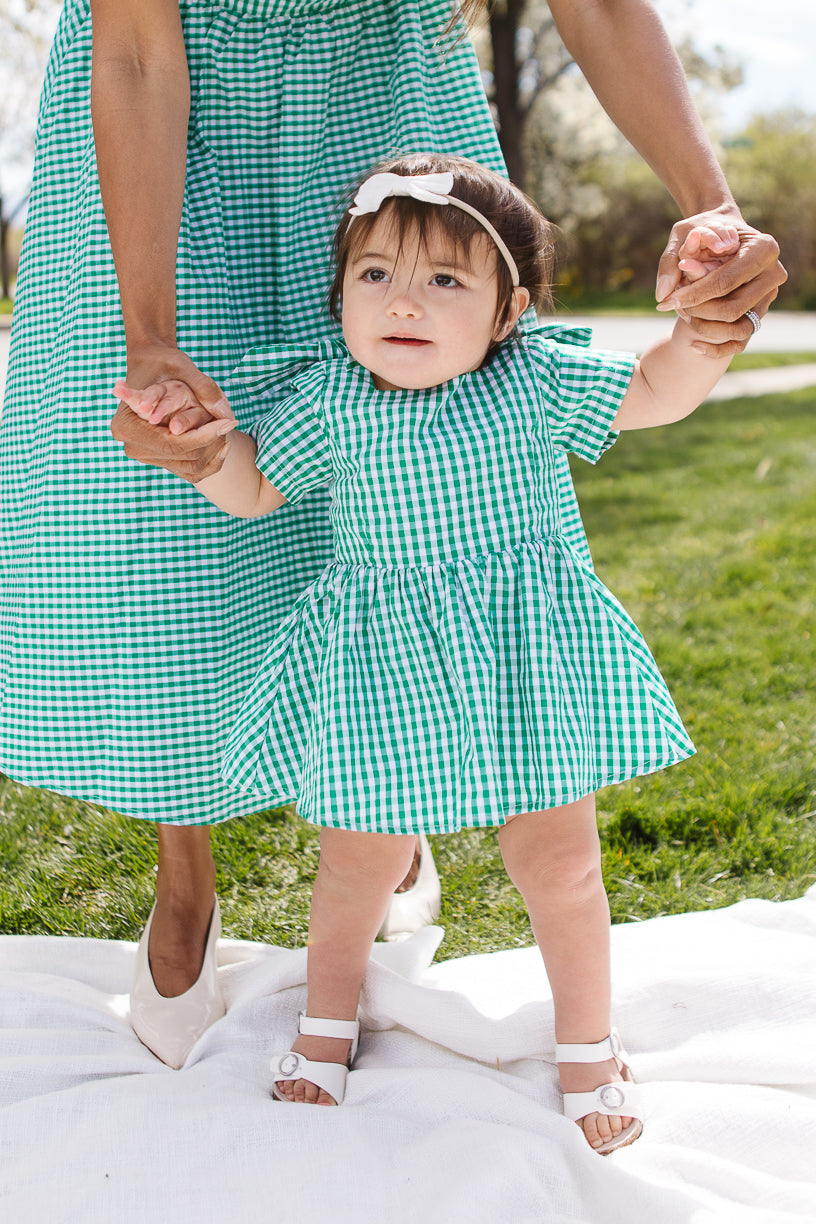 Baby Blakely Dress Set in Green Gingham - FINAL SALE