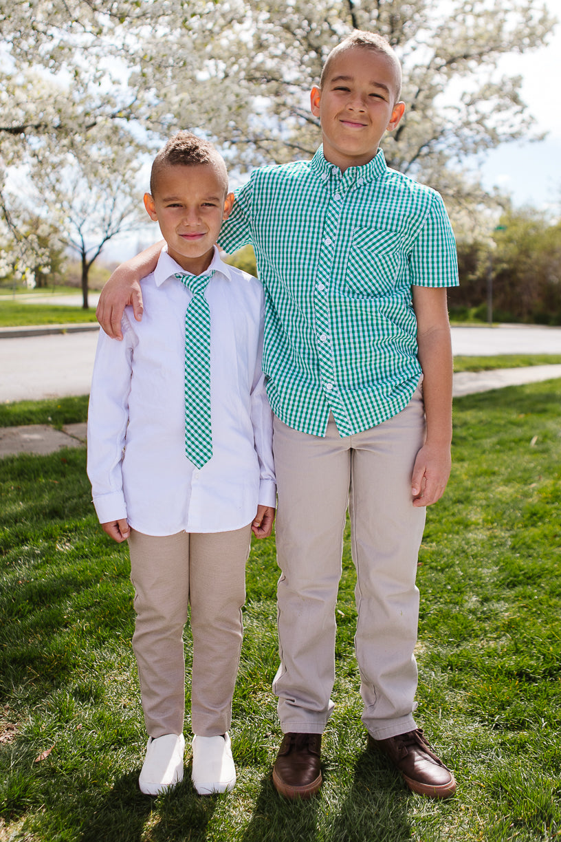 Boys Max Tie in Green Gingham - FINAL SALE