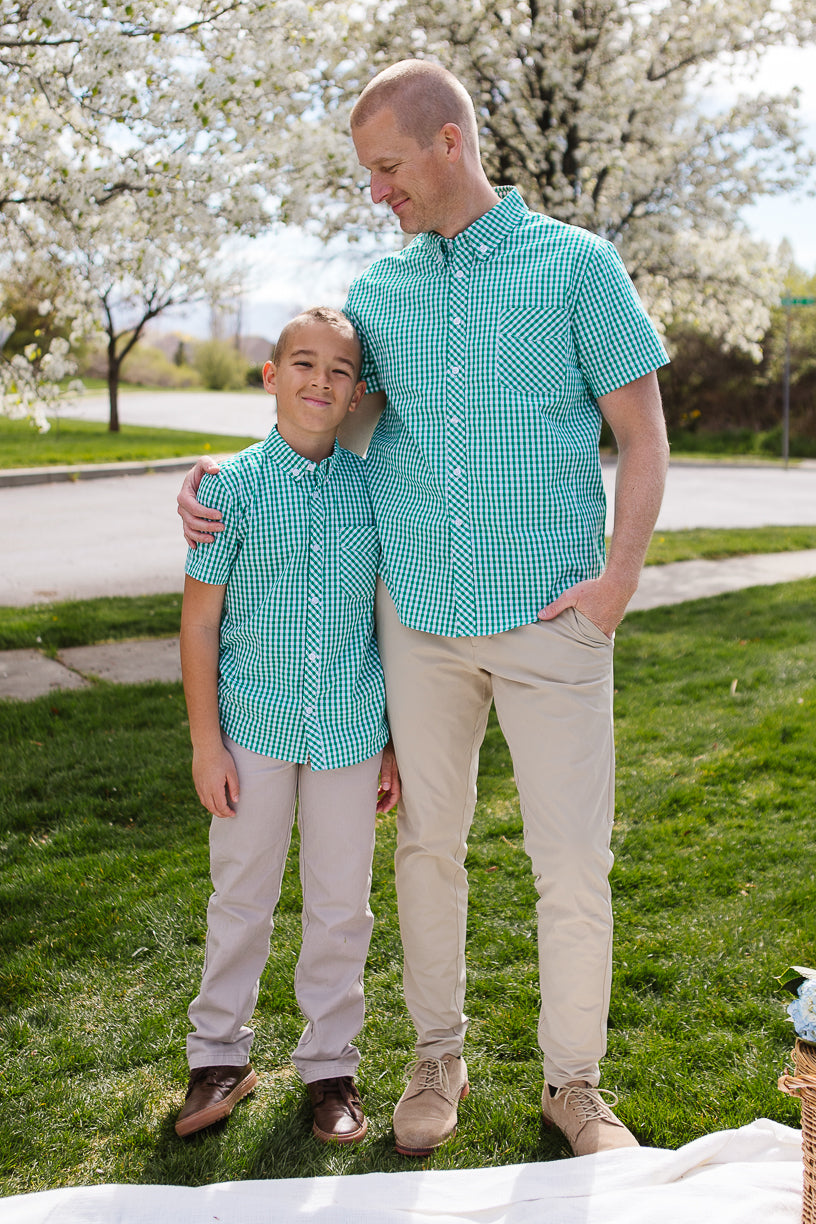 Boys James Shirt in Green Gingham - FINAL SALE