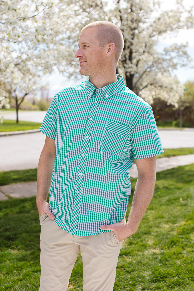 Mens James Shirt in Green Gingham - FINAL SALE