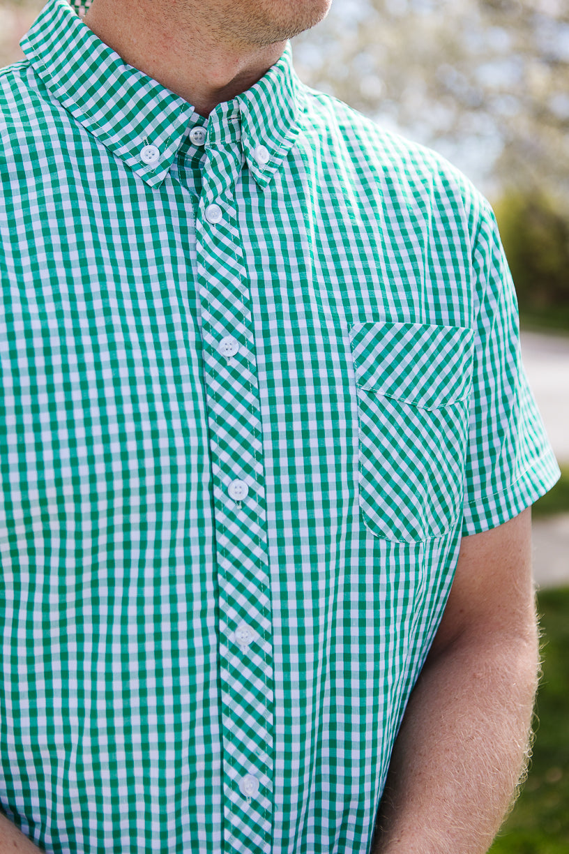 Mens James Shirt in Green Gingham - FINAL SALE