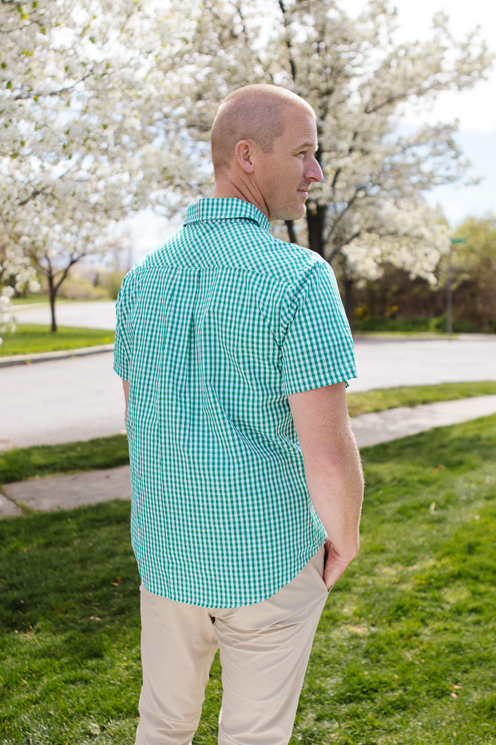 Mens James Shirt in Green Gingham - FINAL SALE