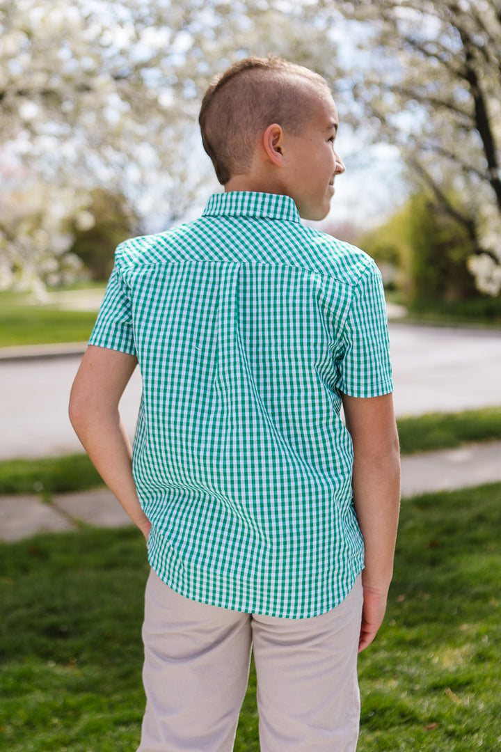 Boys James Shirt in Green Gingham - FINAL SALE