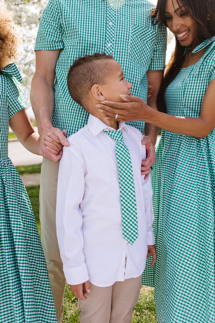 Boys Max Tie in Green Gingham - FINAL SALE