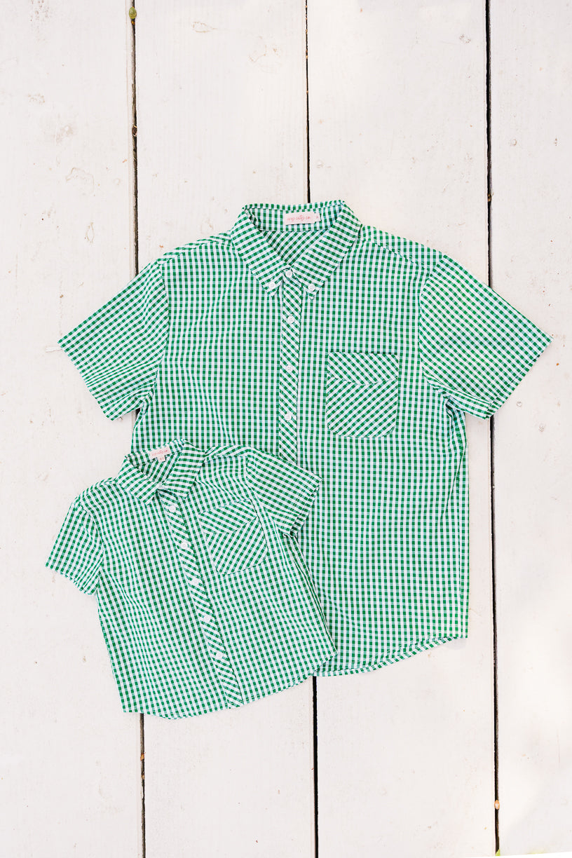 Boys James Shirt in Green Gingham - FINAL SALE