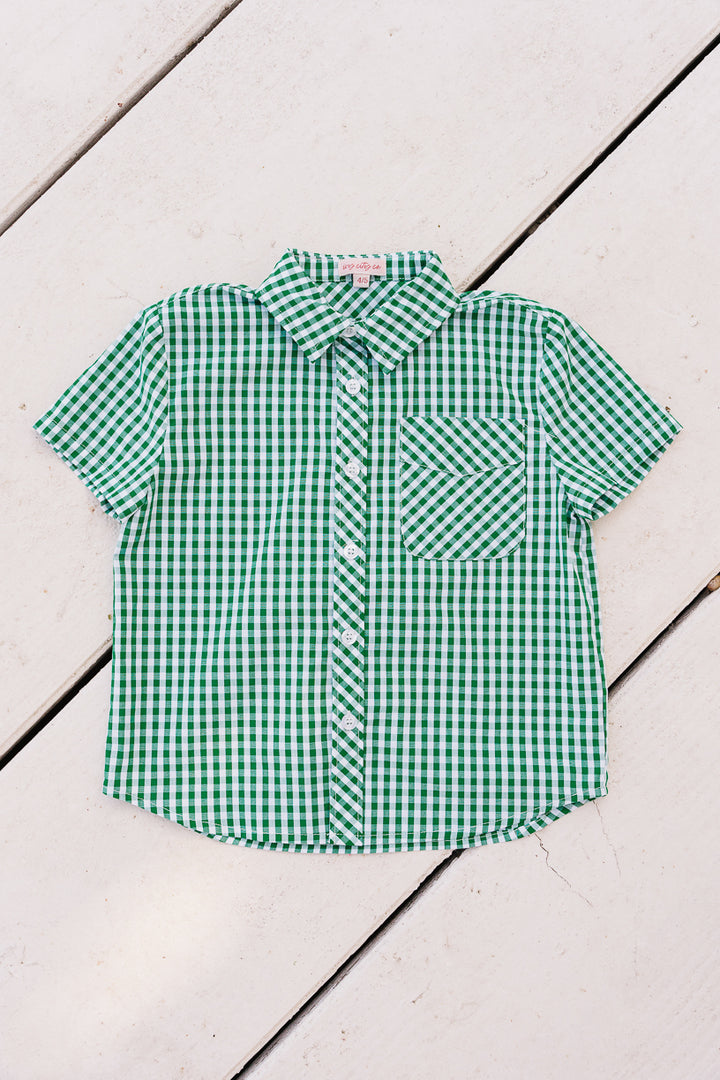 Boys James Shirt in Green Gingham - FINAL SALE