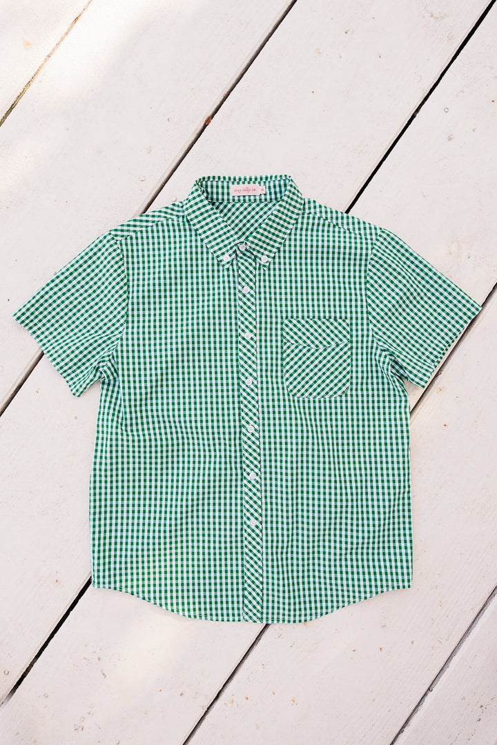 Mens James Shirt in Green Gingham - FINAL SALE