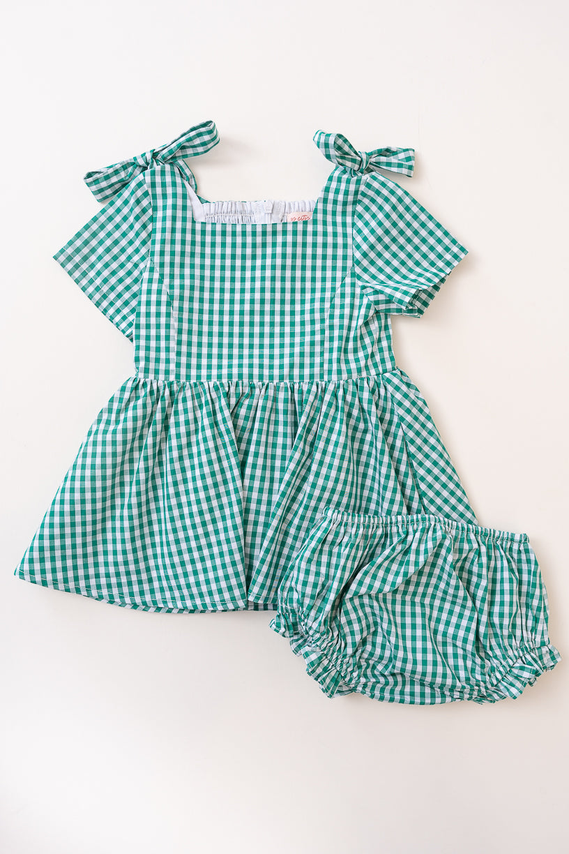 Baby Blakely Dress Set in Green Gingham - FINAL SALE