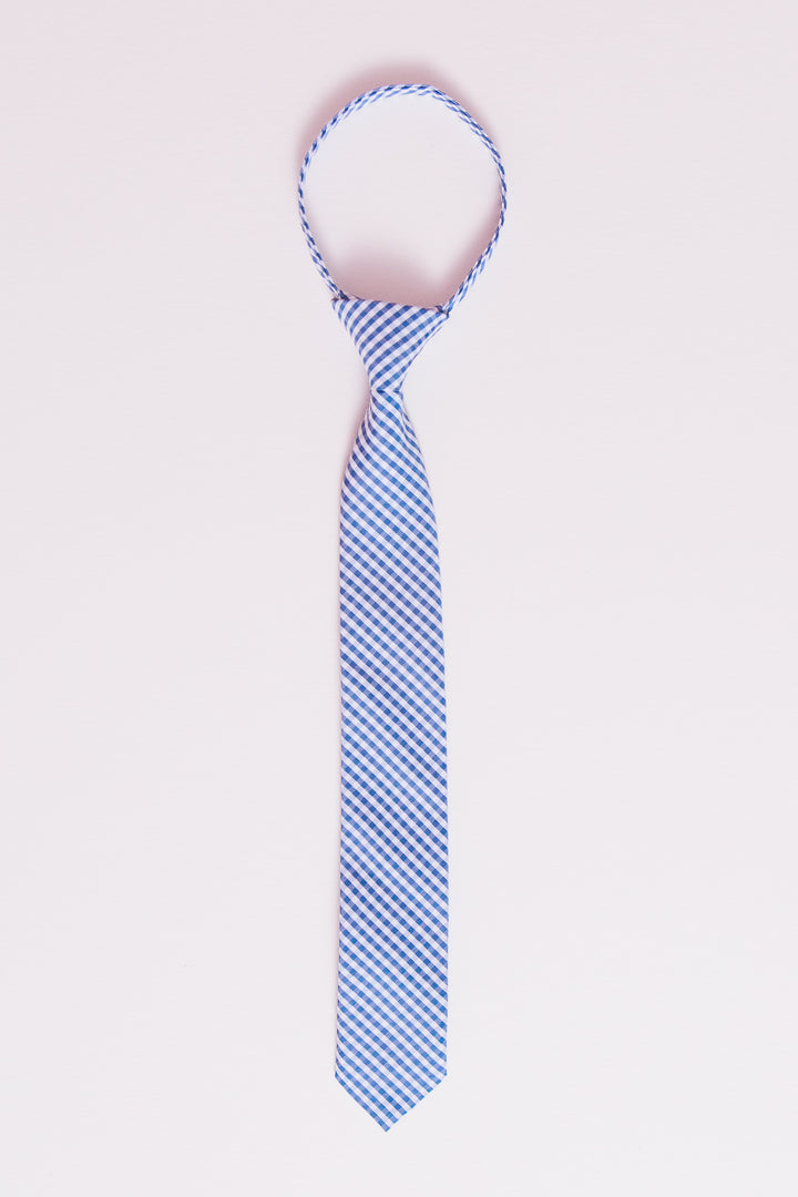 Boys Max Tie in Indie Blue Gingham - FINAL SALE