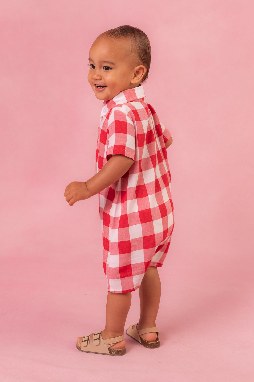 Baby Boys James Romper in Red Gingham - FINAL SALE