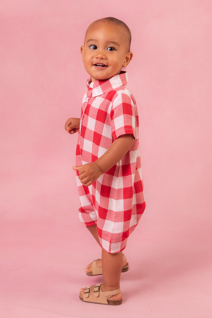 Baby Boys James Romper in Red Gingham - FINAL SALE