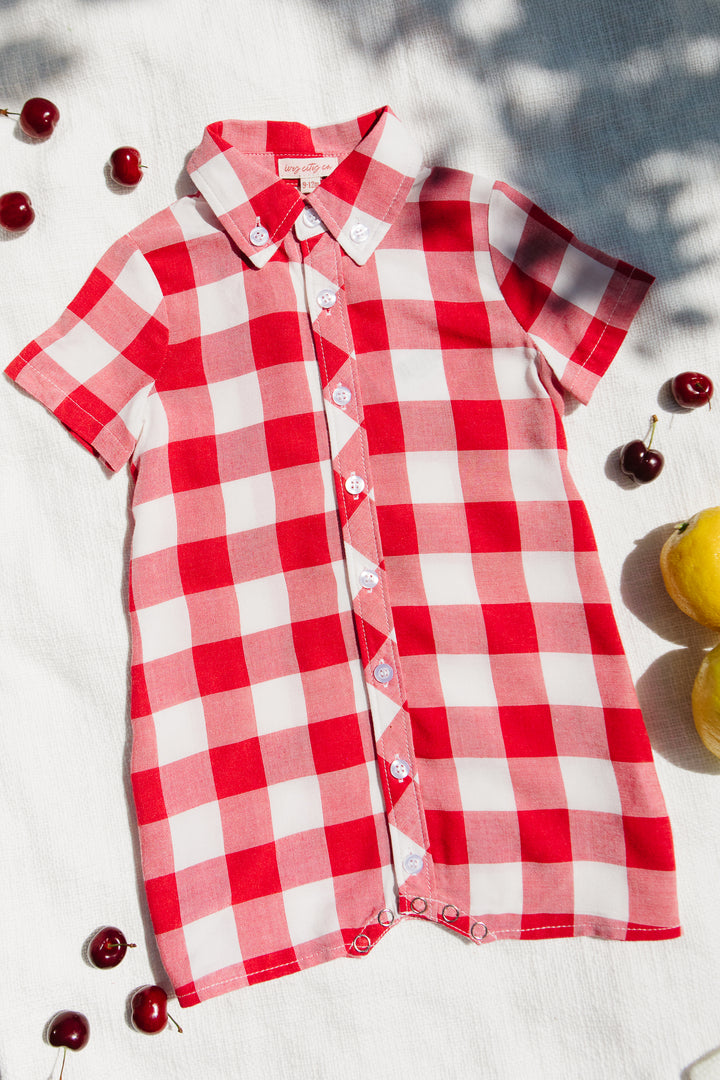 Baby Boys James Romper in Red Gingham - FINAL SALE