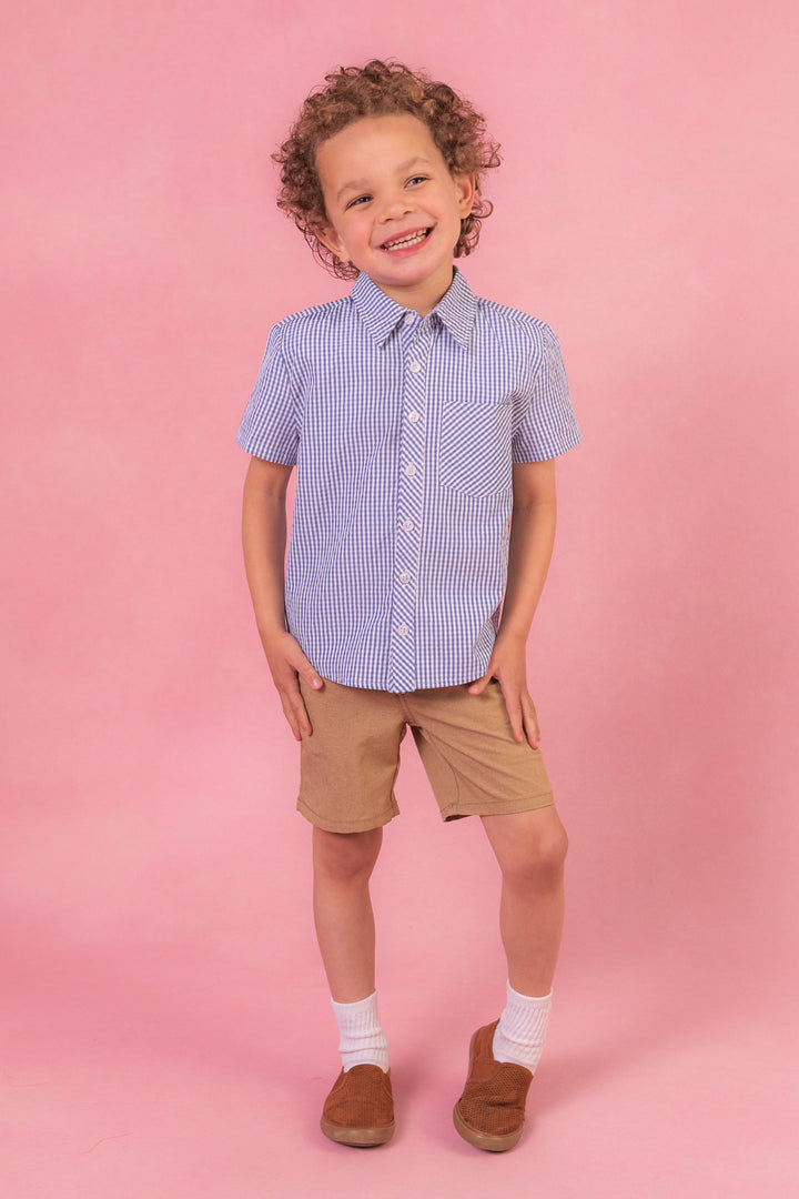 Boys James Shirt in Blue Gingham - FINAL SALE