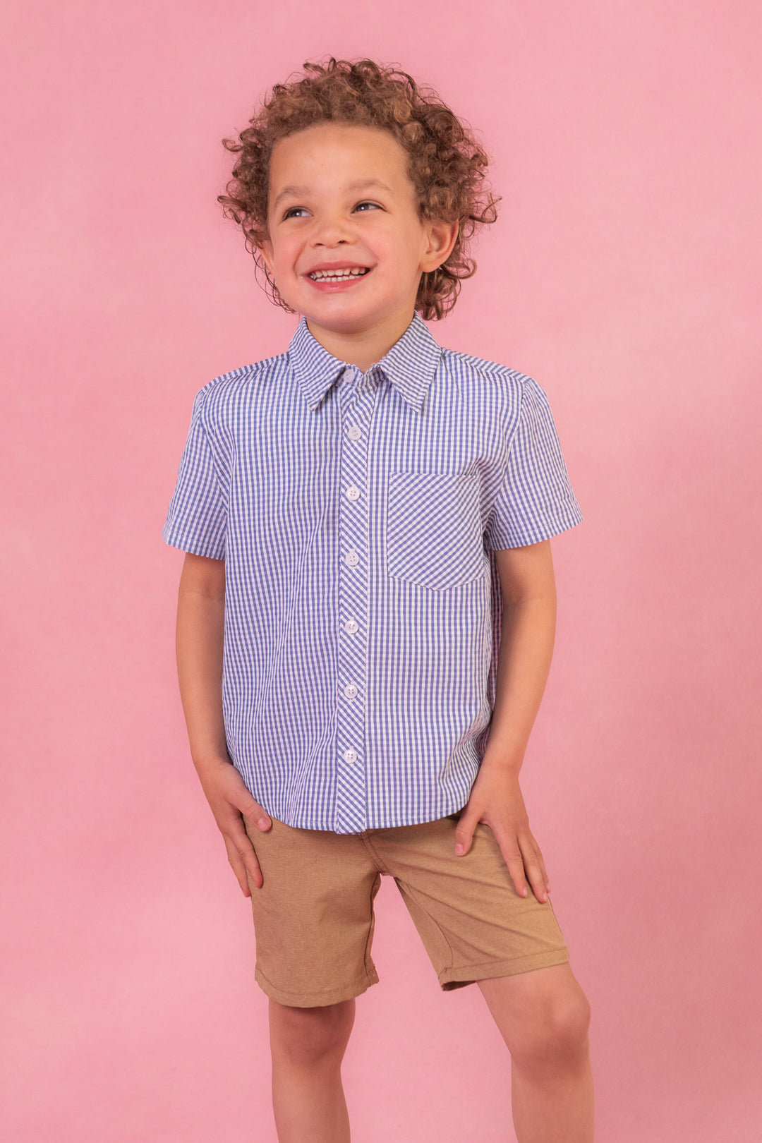 Boys James Shirt in Blue Gingham - FINAL SALE