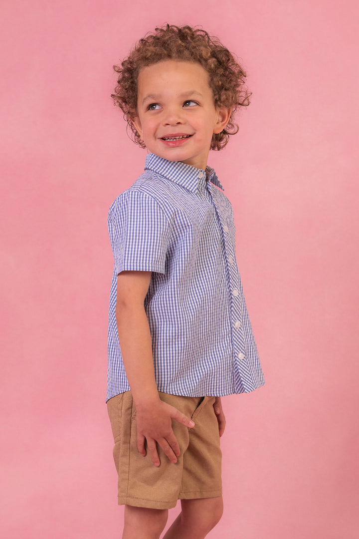 Boys James Shirt in Blue Gingham - FINAL SALE