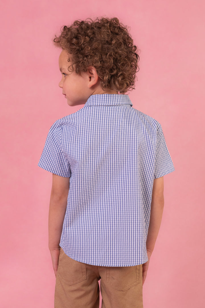 Boys James Shirt in Blue Gingham - FINAL SALE