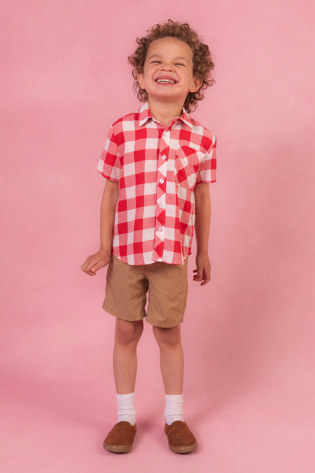 Boys James Shirt in Red Gingham - FINAL SALE