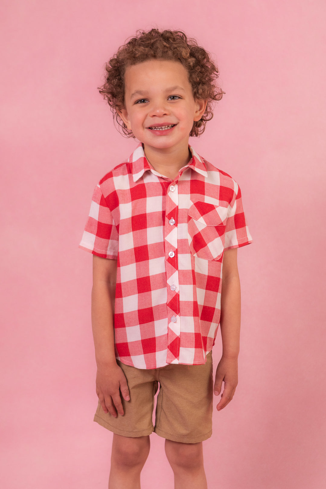 Boys James Shirt in Red Gingham - FINAL SALE