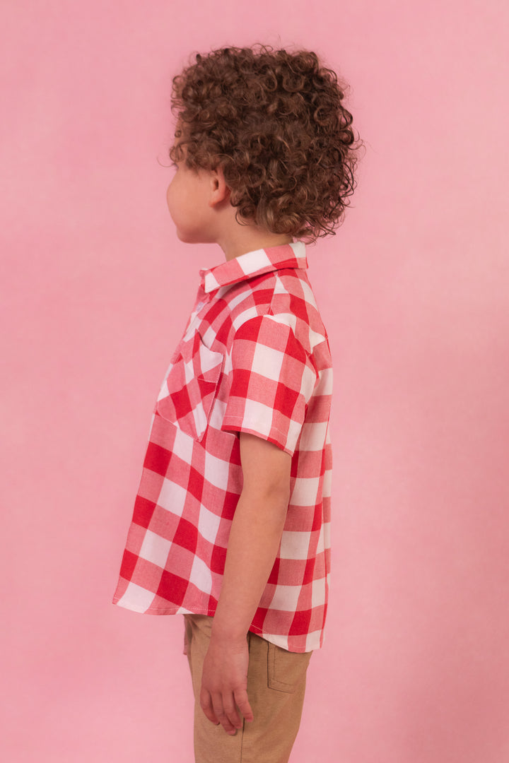 Boys James Shirt in Red Gingham - FINAL SALE