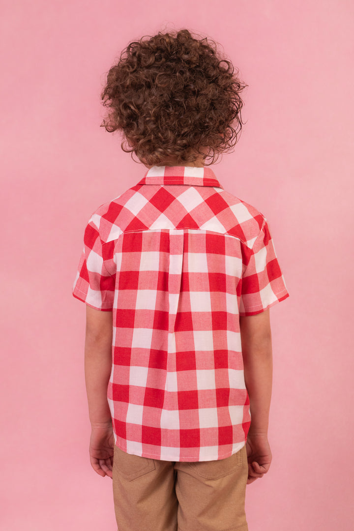 Boys James Shirt in Red Gingham - FINAL SALE