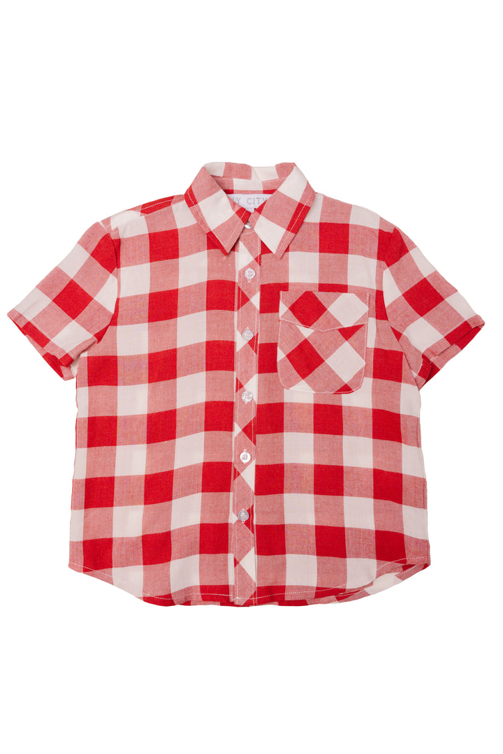 Boys James Shirt in Red Gingham - FINAL SALE