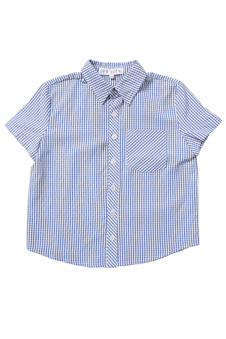 Boys James Shirt in Blue Gingham - FINAL SALE