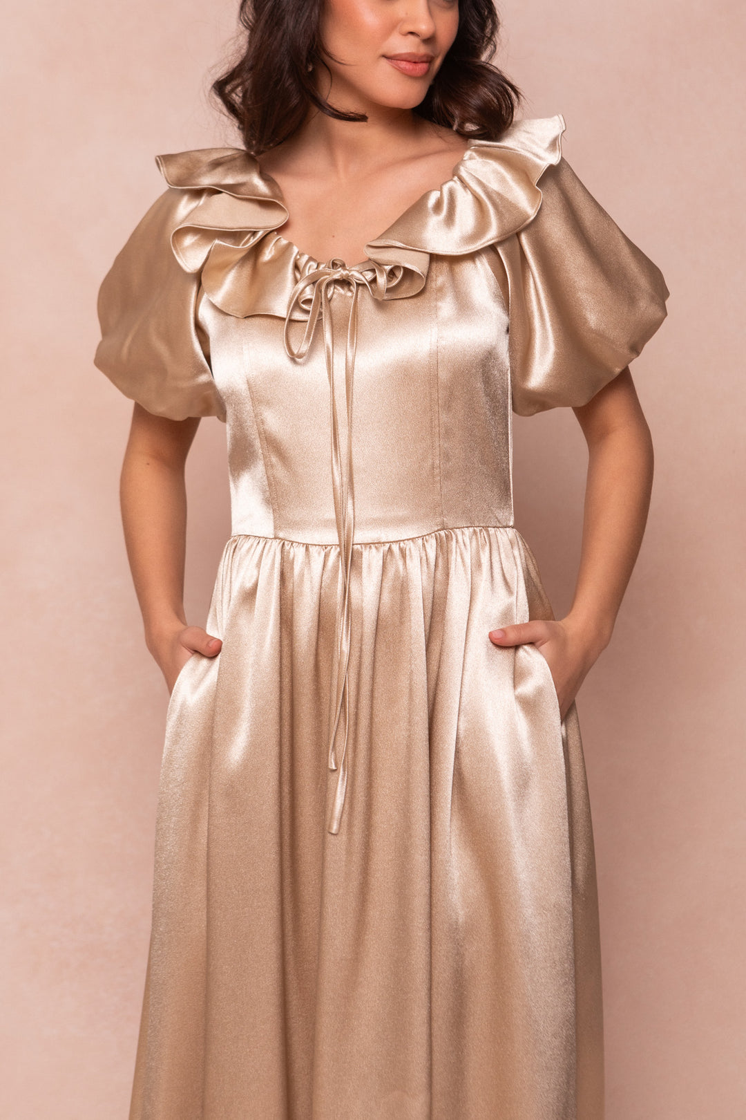 Billie Dress in Champagne Satin