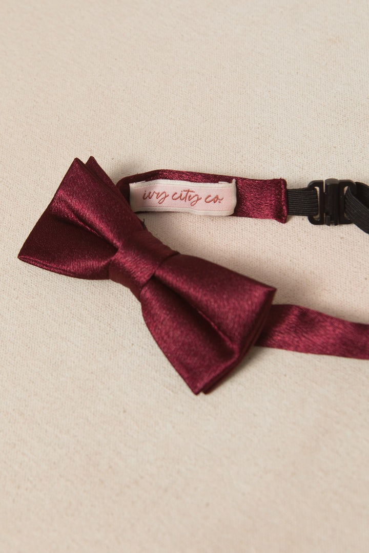 Baby Boys Henry Bow Tie in Wine Satin