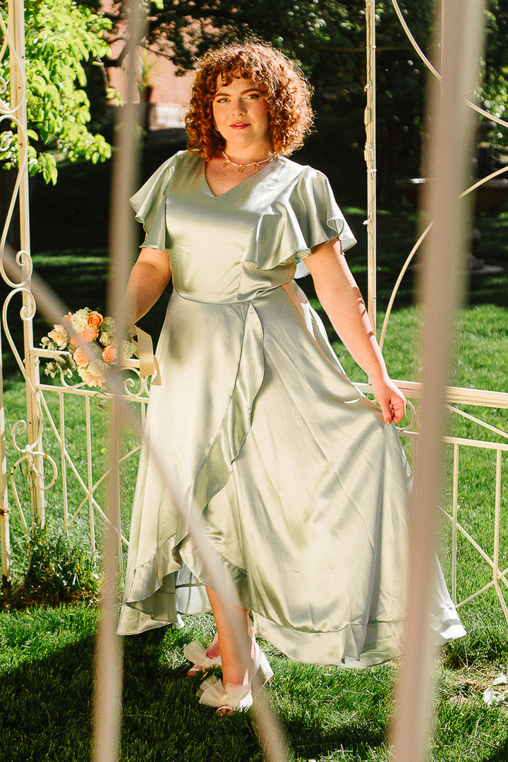 Callie Dress in Sage Satin