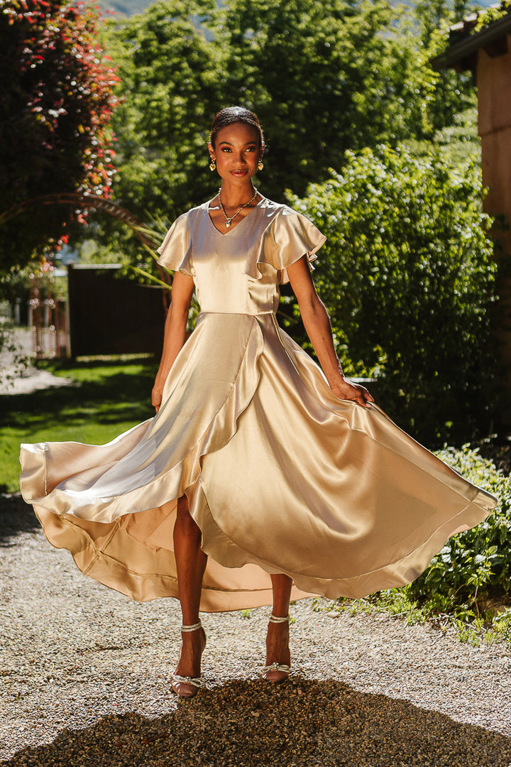 Callie Dress in Champagne Satin