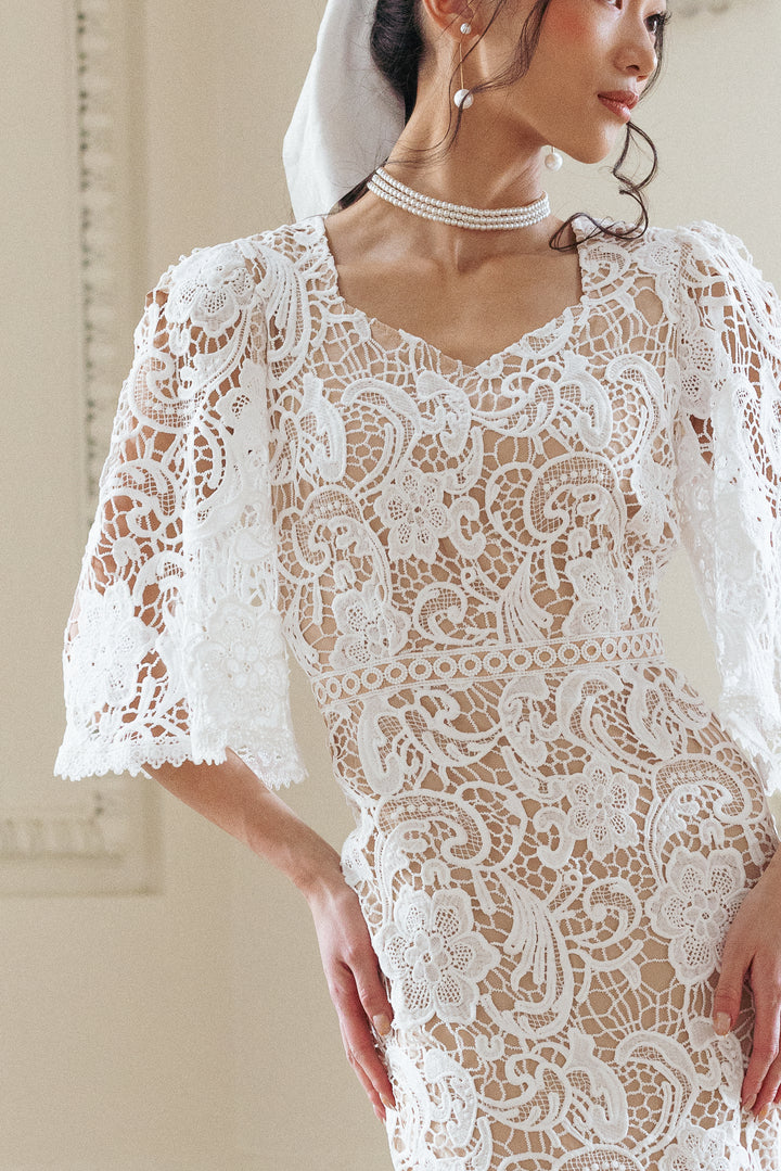 Cecilia Dress in White Lace