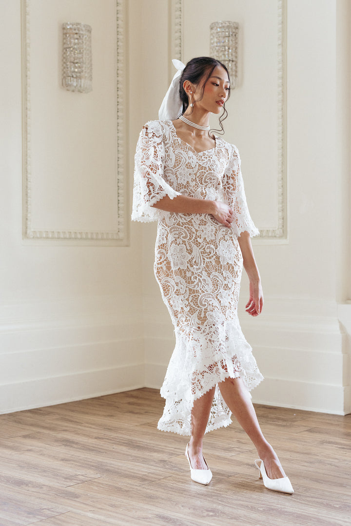 Cecilia Dress in White Lace