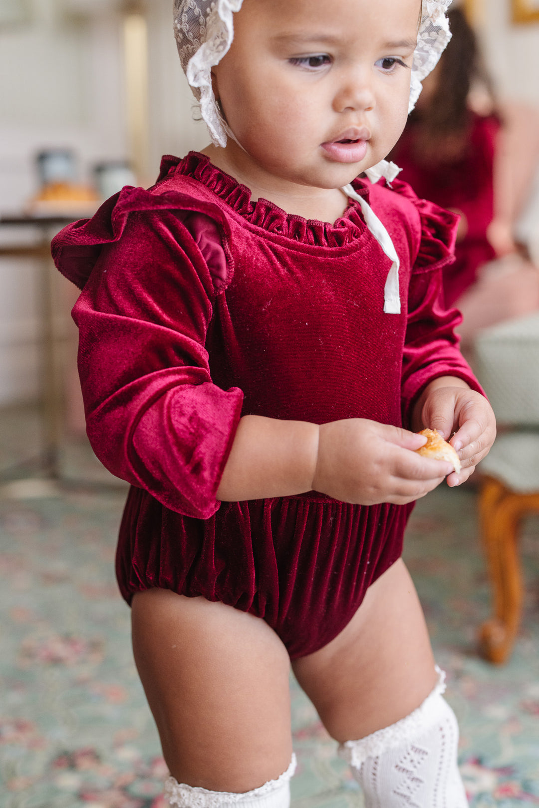 Baby Cleopatra Romper in Wine Velvet