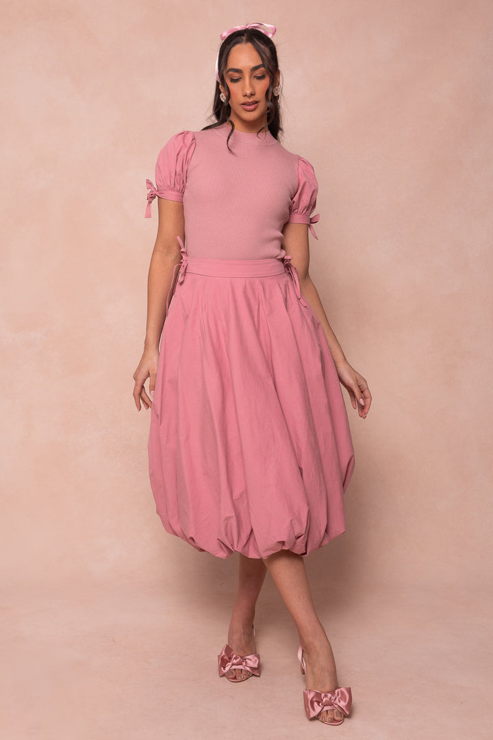 Clo Bubble Midi Skirt in Mauve