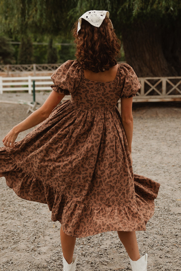 Coco Dress in Brown Floral - FINAL SALE