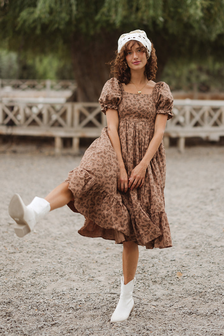 Coco Dress in Brown Floral - FINAL SALE