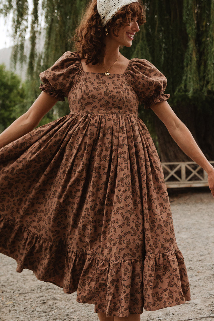 Coco Dress in Brown Floral - FINAL SALE