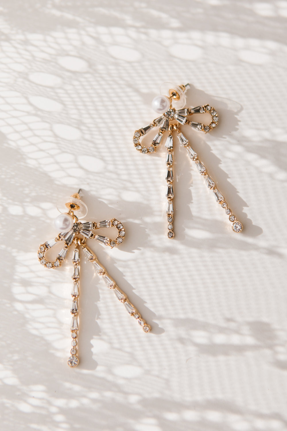 Crystal and Pearl Bow Earrings - FINAL SALE