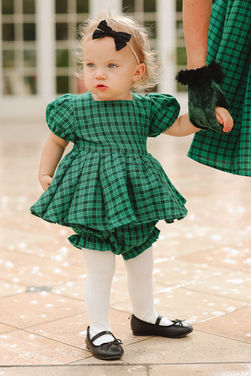 Baby Cupcake Dress Set in Bright Green Plaid - FINAL SALE