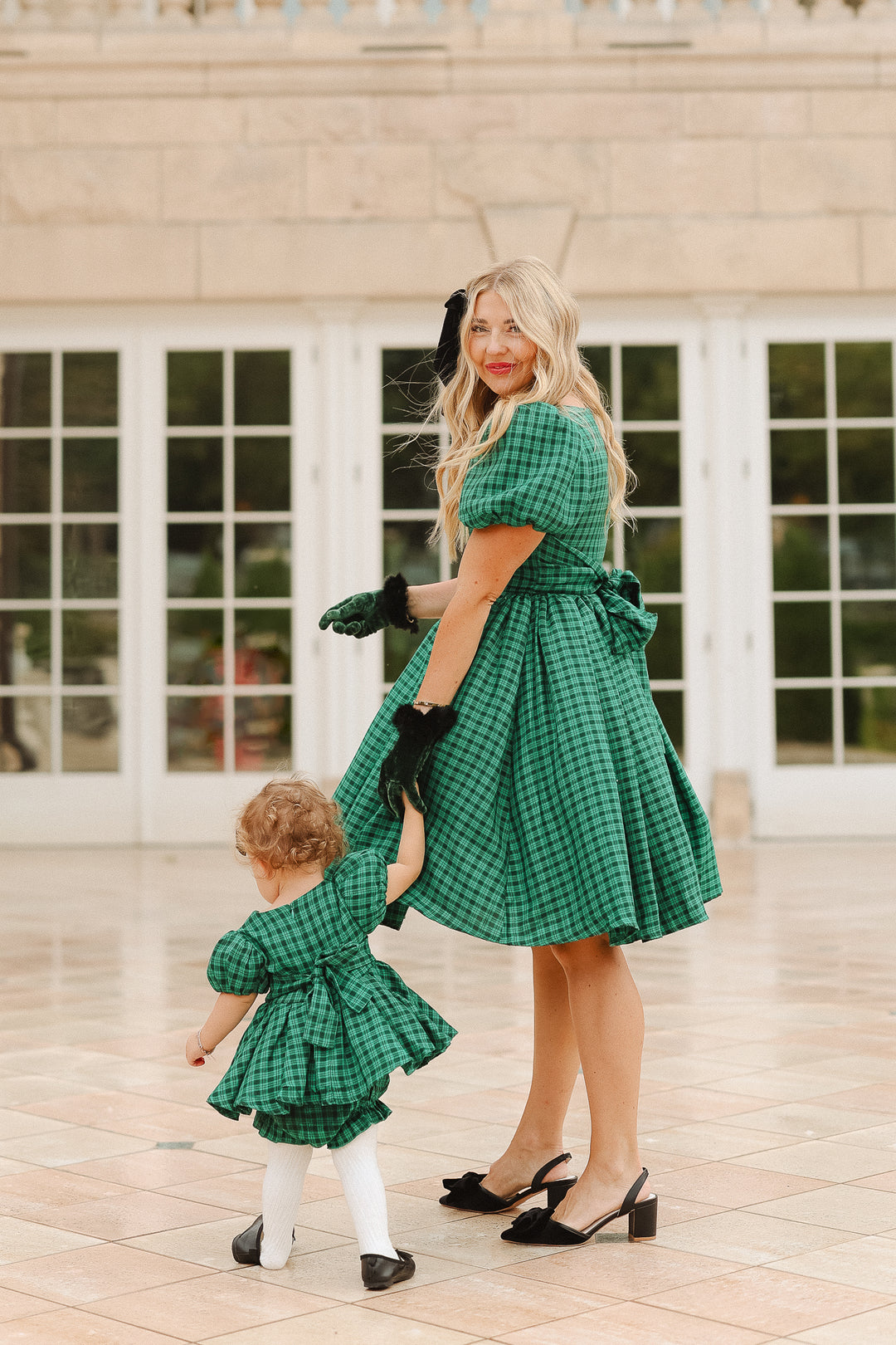 Baby Cupcake Dress Set in Bright Green Plaid - FINAL SALE