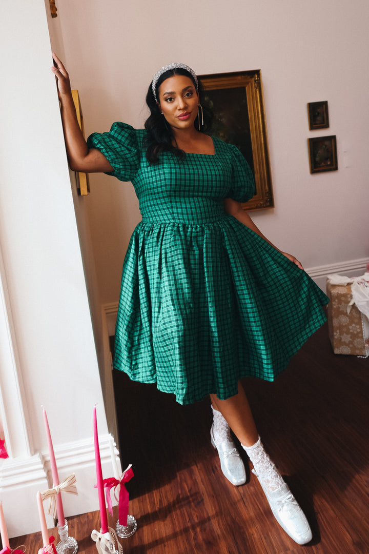 Cupcake Dress in Bright Green Plaid - FINAL SALE