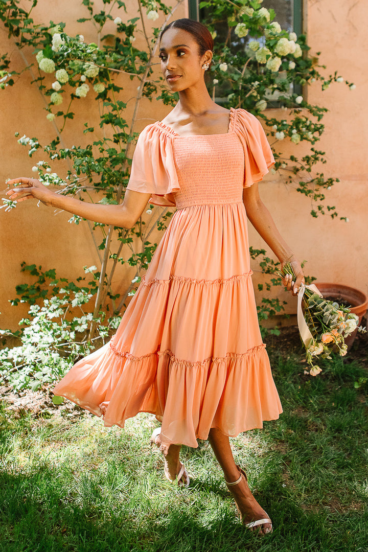 Ellie Dress in Apricot Crush Chiffon