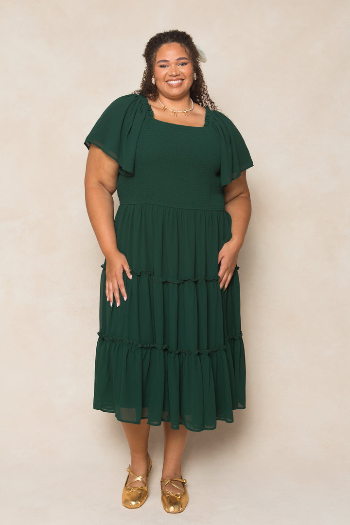 Ellie Dress in Emerald Chiffon