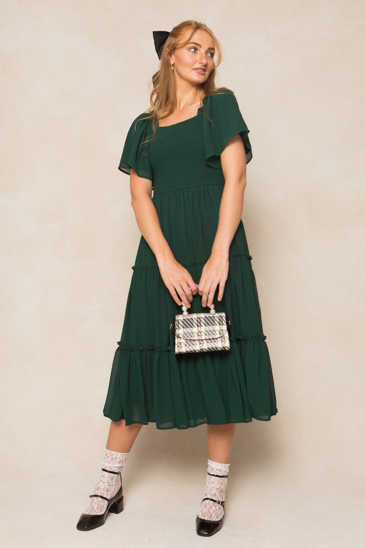 Ellie Dress in Emerald Chiffon